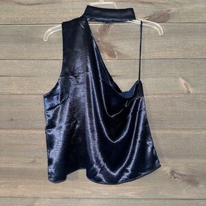 NWT OLIVACEOUS Elegant Navy Satin Sleeveless Top